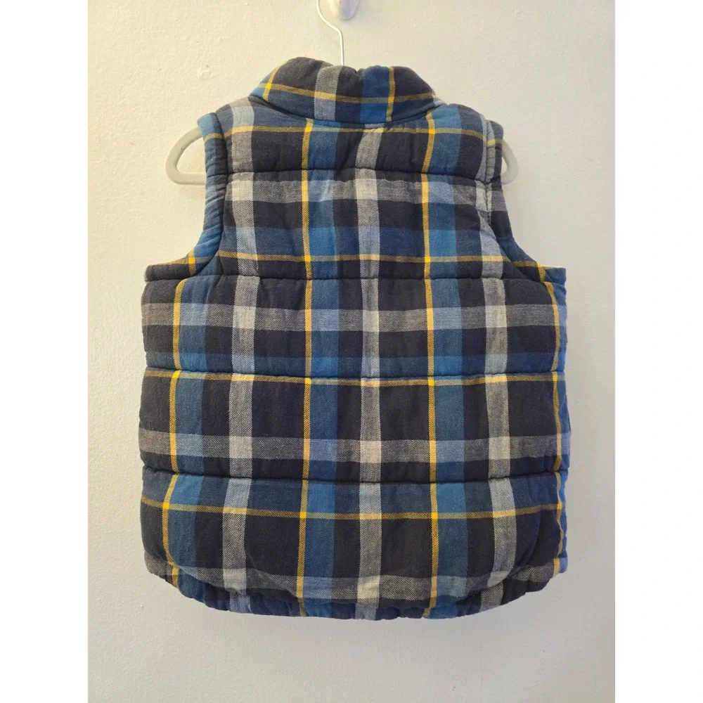 Old Navy Kids Blue Yellow Plaid Sherpa Lined Puffer Vest 12-18 Months